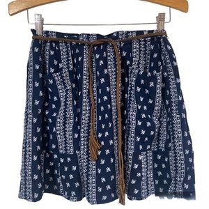 Paper Crane Bohemian Navy Blue White Floral Chevron Print Braided Belt Women’s M